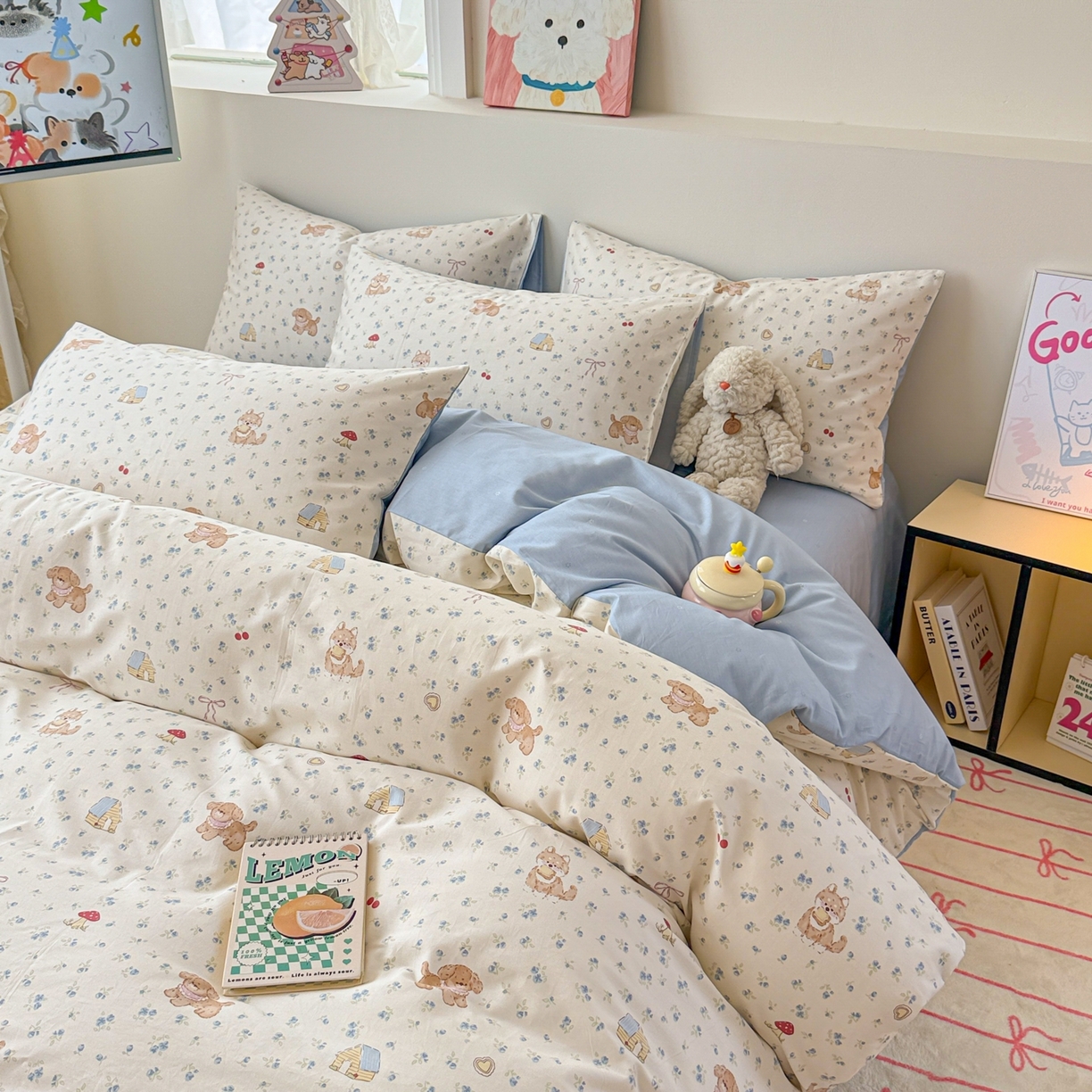 91家纺网 家纺一手货源 找家纺 2025新款全棉卡通小清新系列四件套 蘑菇狗