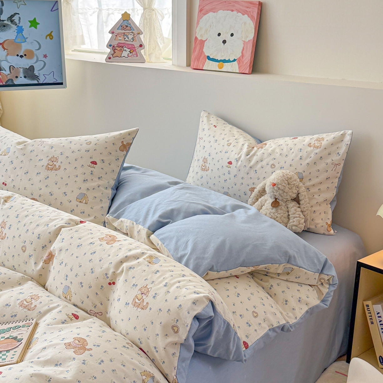 91家纺网 家纺一手货源 找家纺 2025新款全棉卡通小清新系列四件套 蘑菇狗