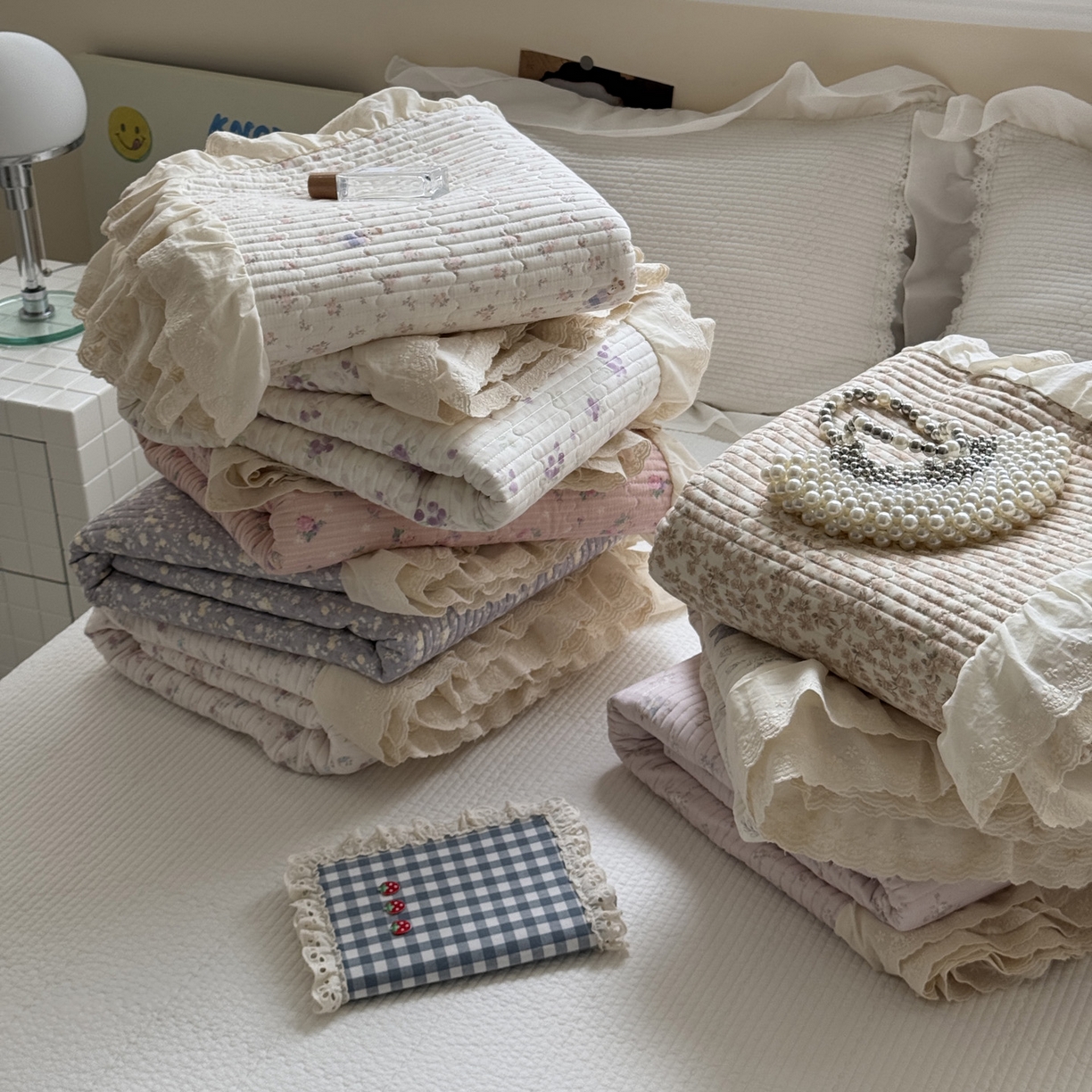 91家纺网 家纺一手货源 找家纺 一加一 2025新款全棉纯棉双层纱田园风单床盖床盖单件单品床盖 组合图仅供展示不可下单