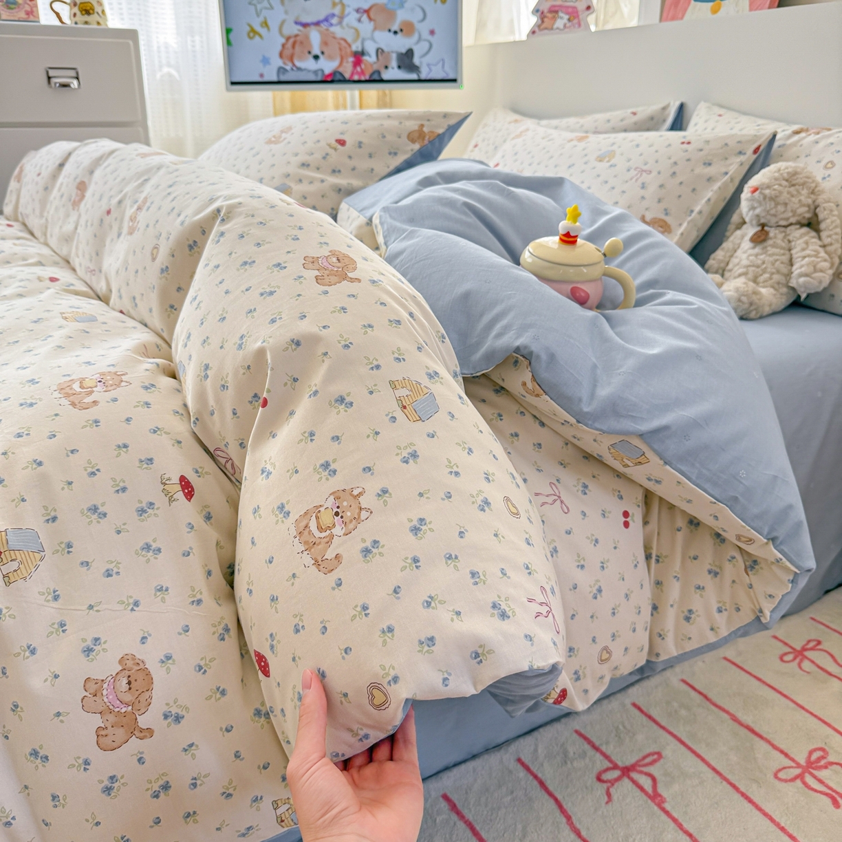 2025新款全棉卡通小清新系列四件套 蘑菇狗