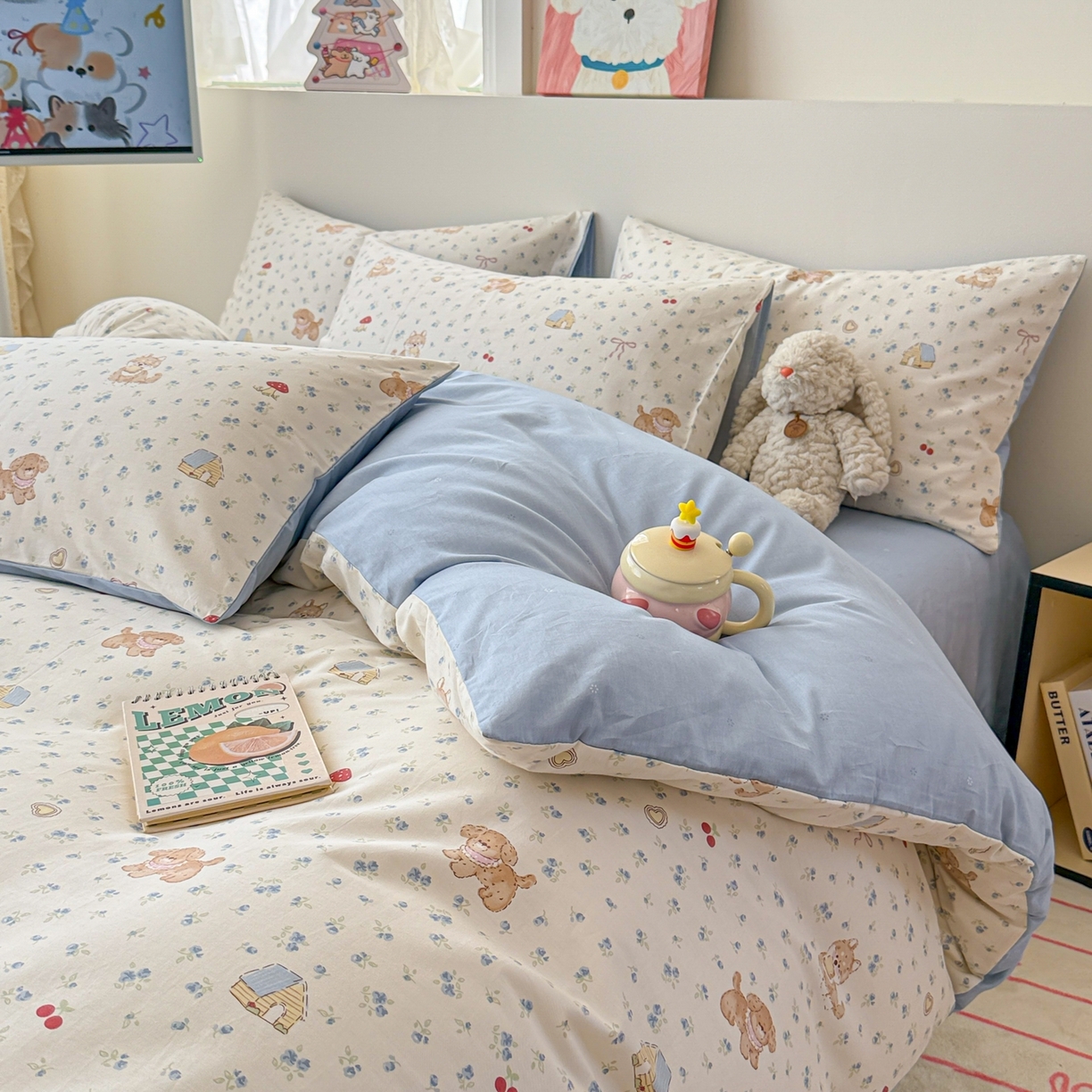 91家纺网 家纺一手货源 找家纺 2025新款全棉卡通小清新系列四件套 蘑菇狗