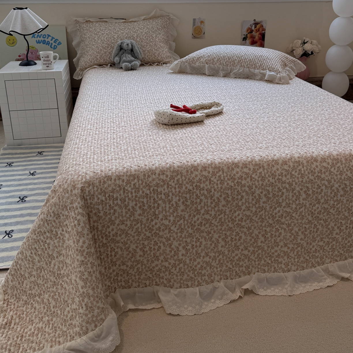 91家纺网 家纺一手货源 找家纺 一加一 2025新款全棉纯棉双层纱田园风单床盖床盖单件单品床盖 秋之寄语