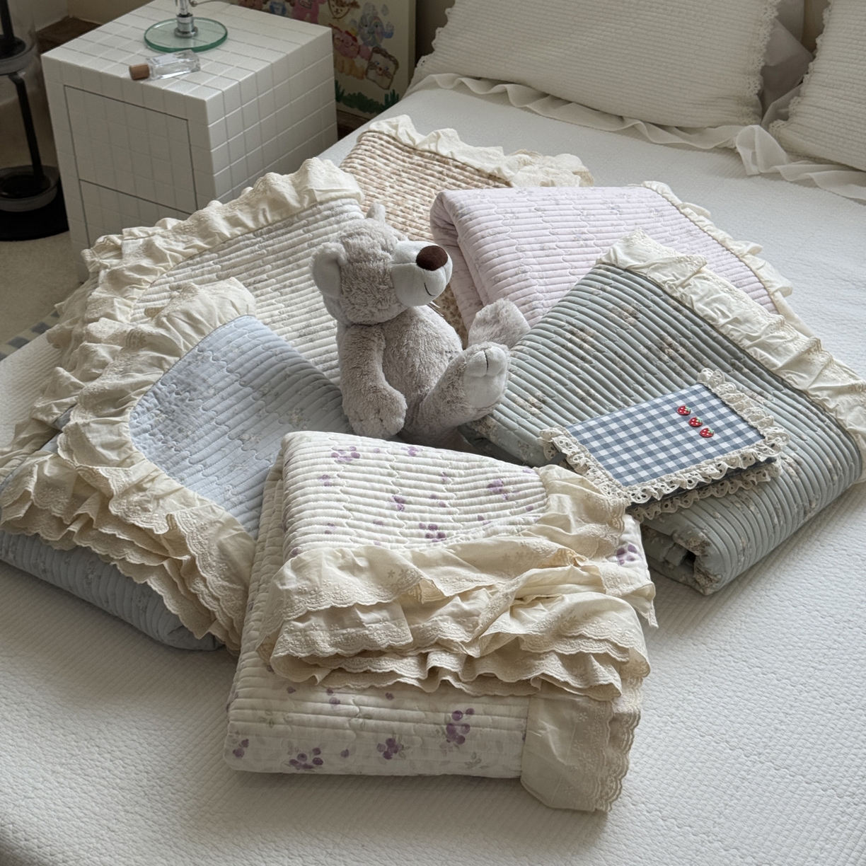 91家纺网 家纺一手货源 找家纺 一加一 2025新款全棉纯棉双层纱田园风单床盖床盖单件单品床盖 组合图仅供展示不可下单