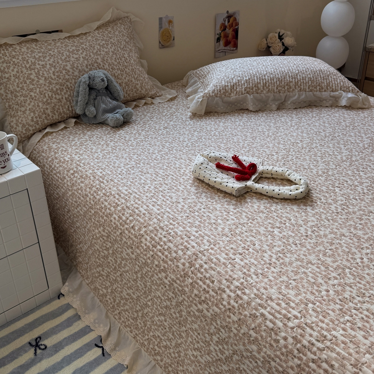 91家纺网 家纺一手货源 找家纺 一加一 2025新款全棉纯棉双层纱田园风单床盖床盖单件单品床盖 秋之寄语