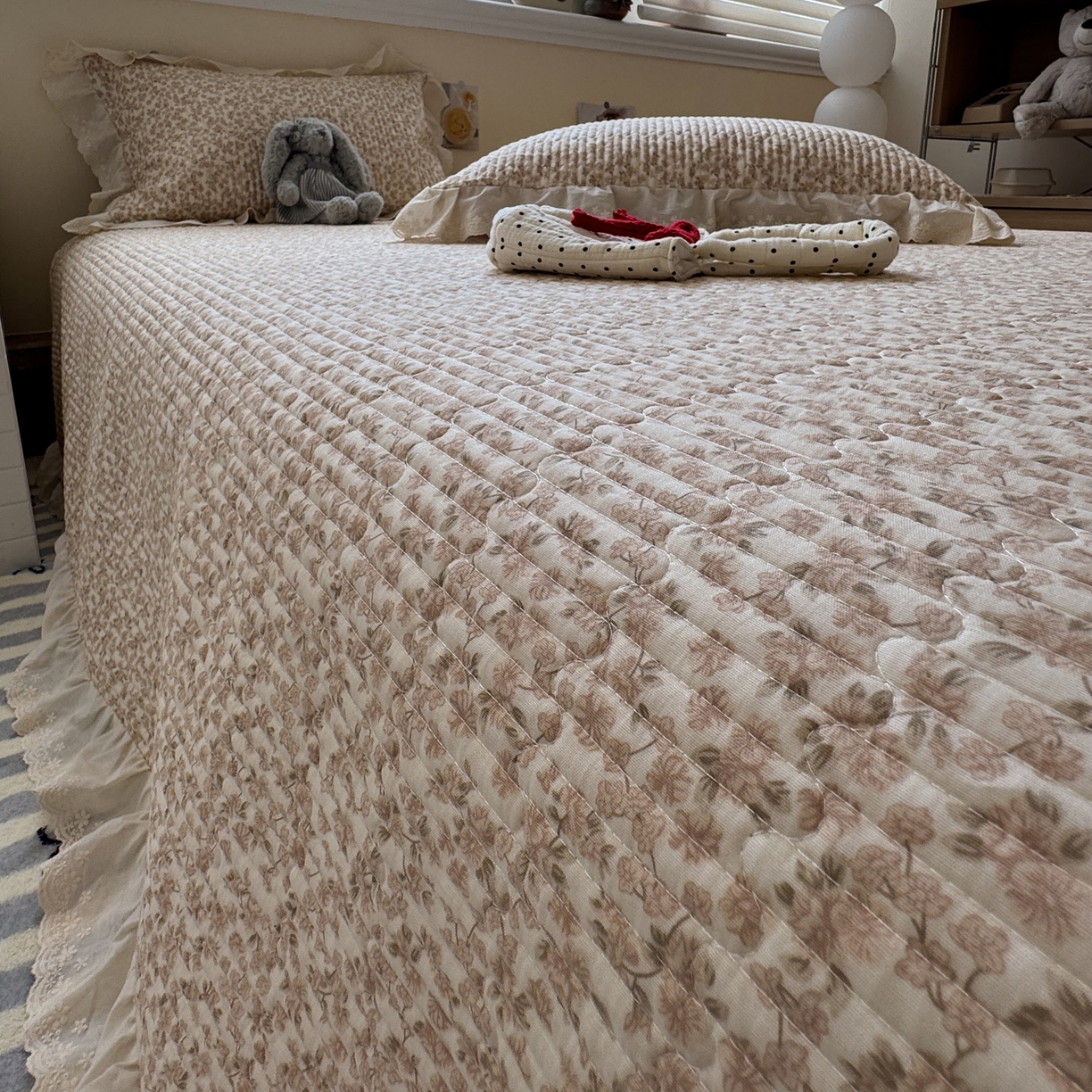 91家纺网 家纺一手货源 找家纺 一加一 2025新款全棉纯棉双层纱田园风单床盖床盖单件单品床盖 秋之寄语