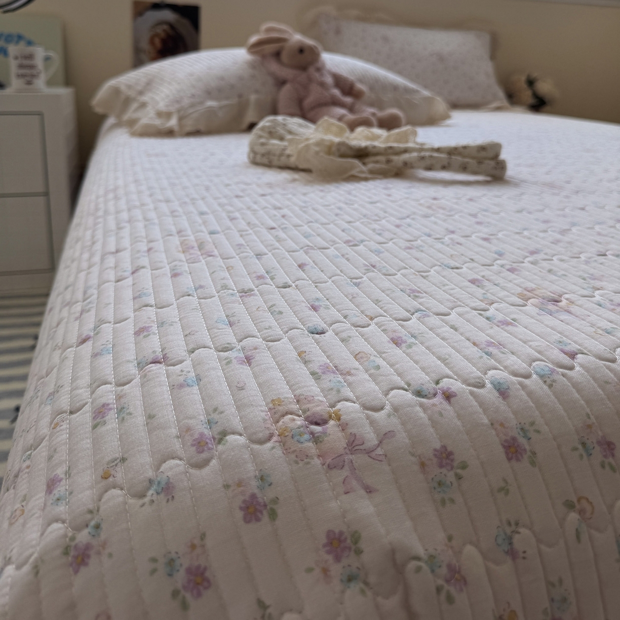 91家纺网 家纺一手货源 找家纺 一加一 2025新款全棉纯棉双层纱田园风单床盖床盖单件单品床盖 兰絮-粉