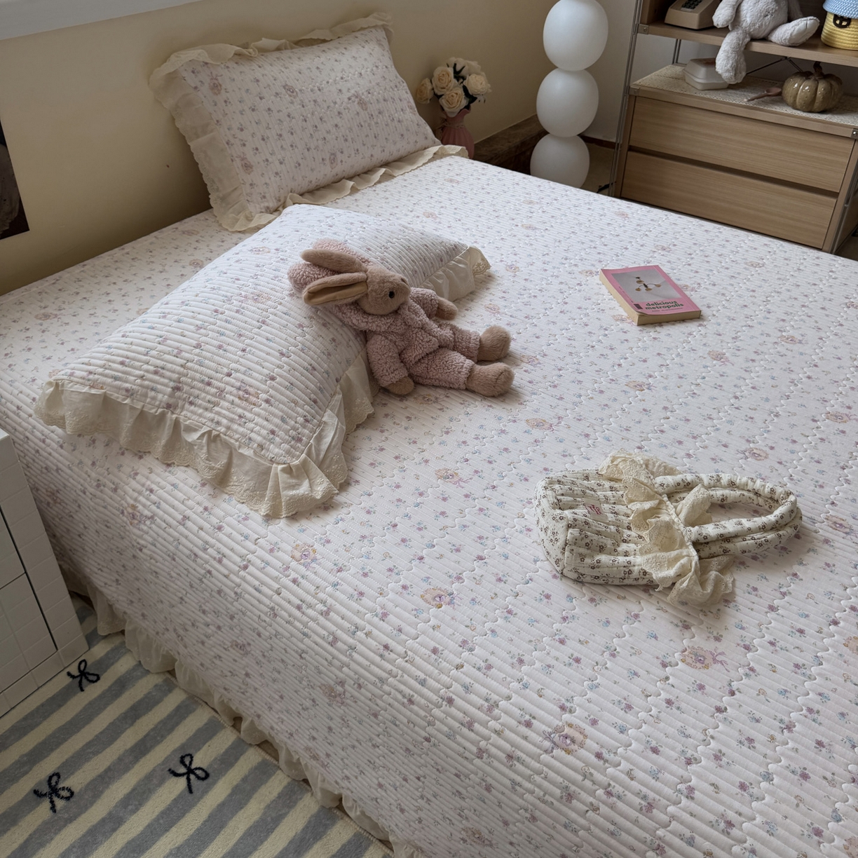 91家纺网 家纺一手货源 找家纺 一加一 2025新款全棉纯棉双层纱田园风单床盖床盖单件单品床盖 兰絮-粉