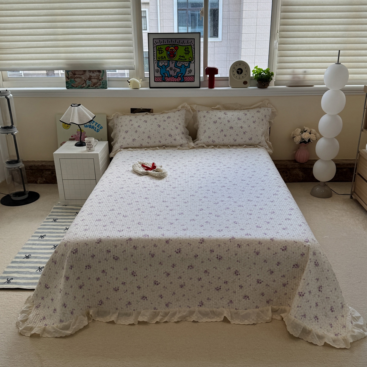 91家纺网 家纺一手货源 找家纺 一加一 2025新款全棉纯棉双层纱田园风单床盖床盖单件单品床盖 莓果雨