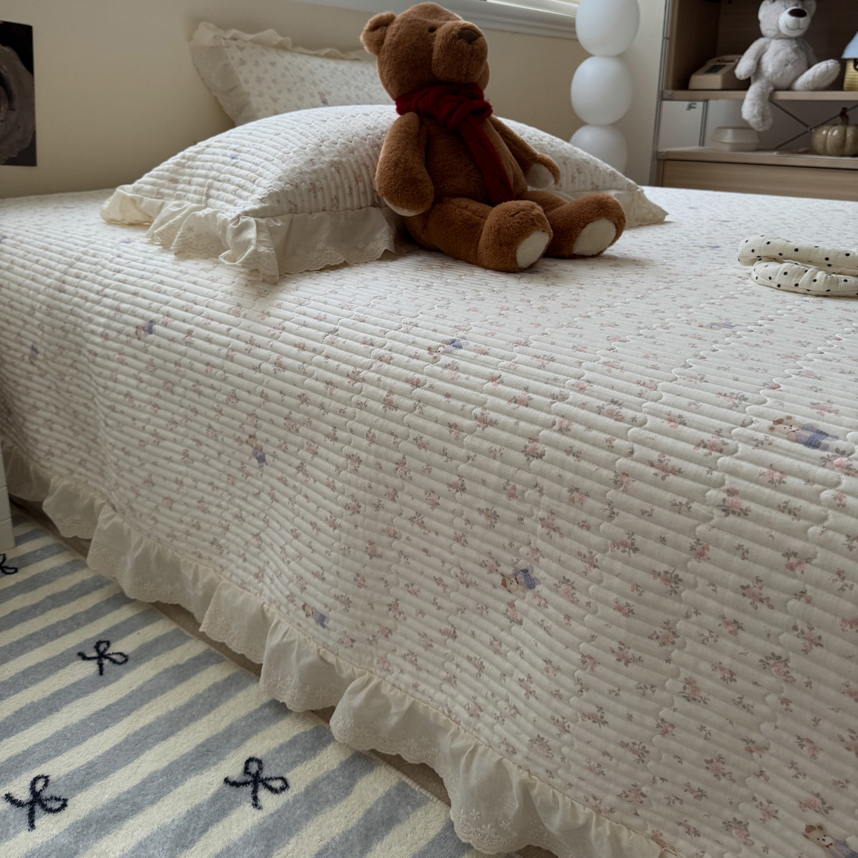 91家纺网 家纺一手货源 找家纺 一加一 2025新款全棉纯棉双层纱田园风单床盖床盖单件单品床盖 钥匙珊瑚