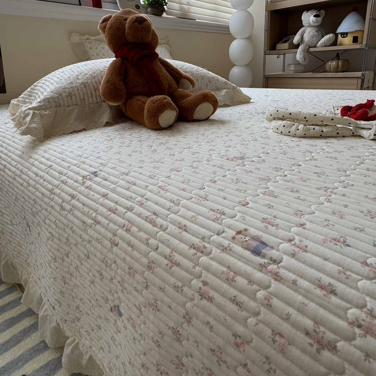 91家纺网 家纺一手货源 找家纺 一加一 2025新款全棉纯棉双层纱田园风单床盖床盖单件单品床盖 钥匙珊瑚