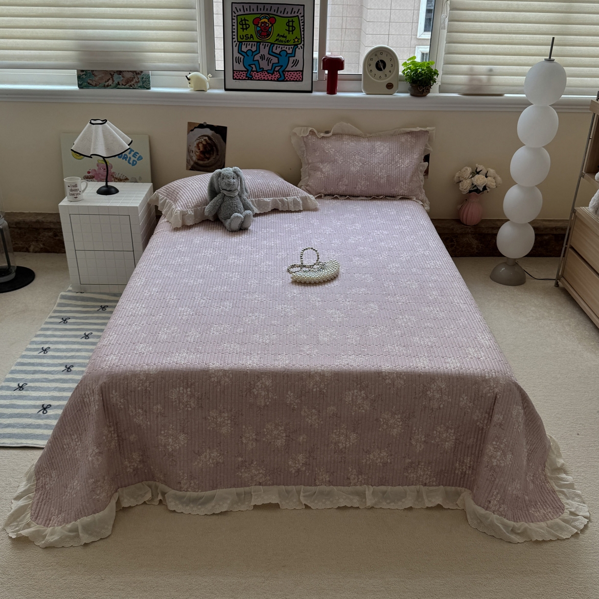 91家纺网 家纺一手货源 找家纺 一加一 2025新款全棉纯棉双层纱田园风单床盖床盖单件单品床盖 花蔓花影-粉