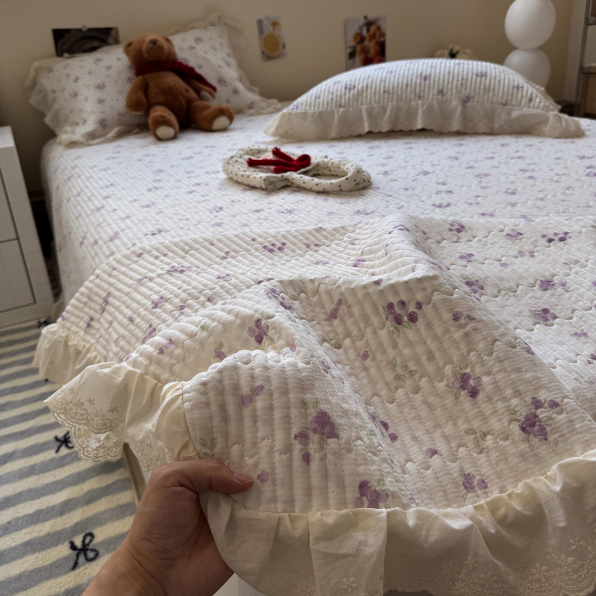 91家纺网 家纺一手货源 找家纺 一加一 2025新款全棉纯棉双层纱田园风单床盖床盖单件单品床盖 莓果雨