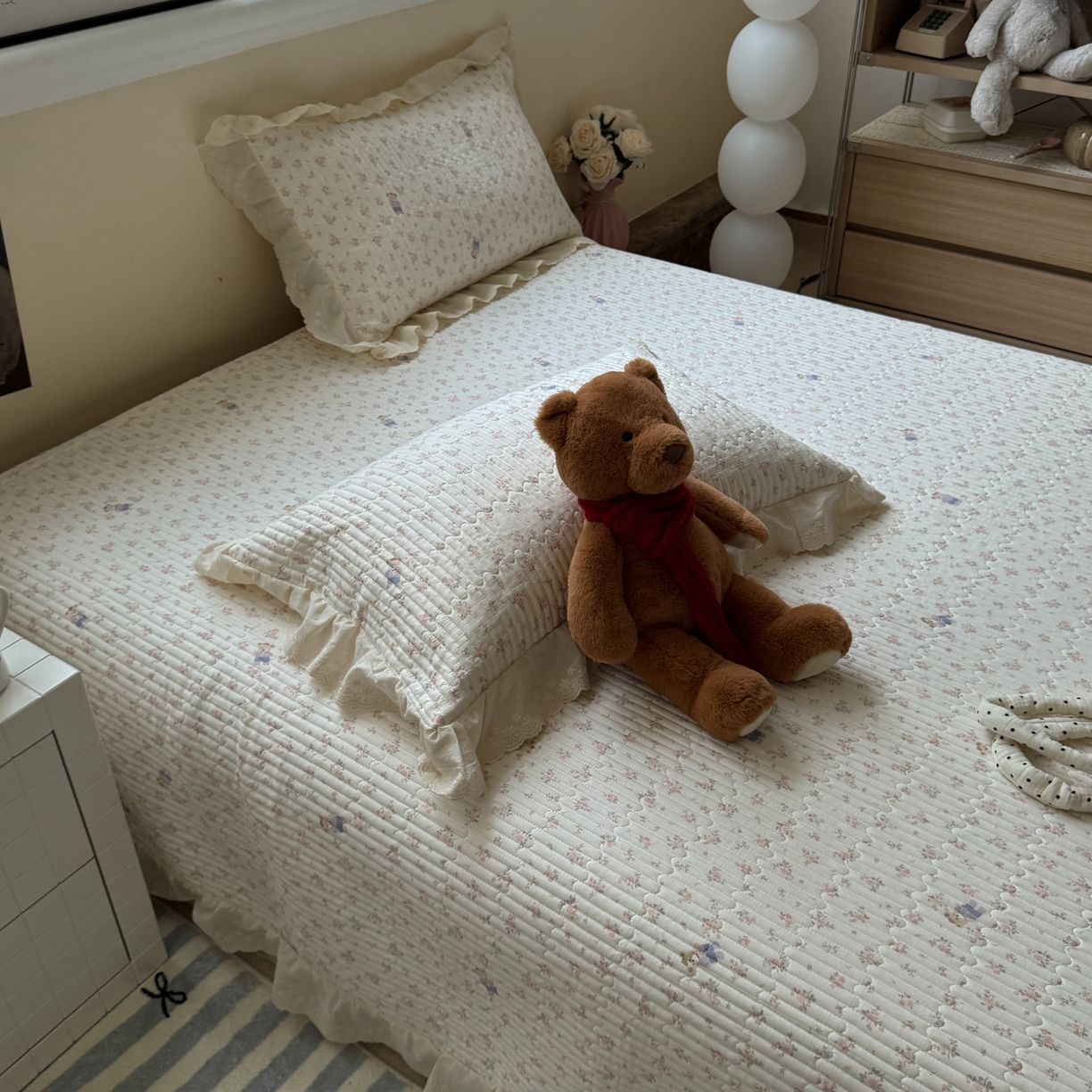 91家纺网 家纺一手货源 找家纺 一加一 2025新款全棉纯棉双层纱田园风单床盖床盖单件单品床盖 钥匙珊瑚