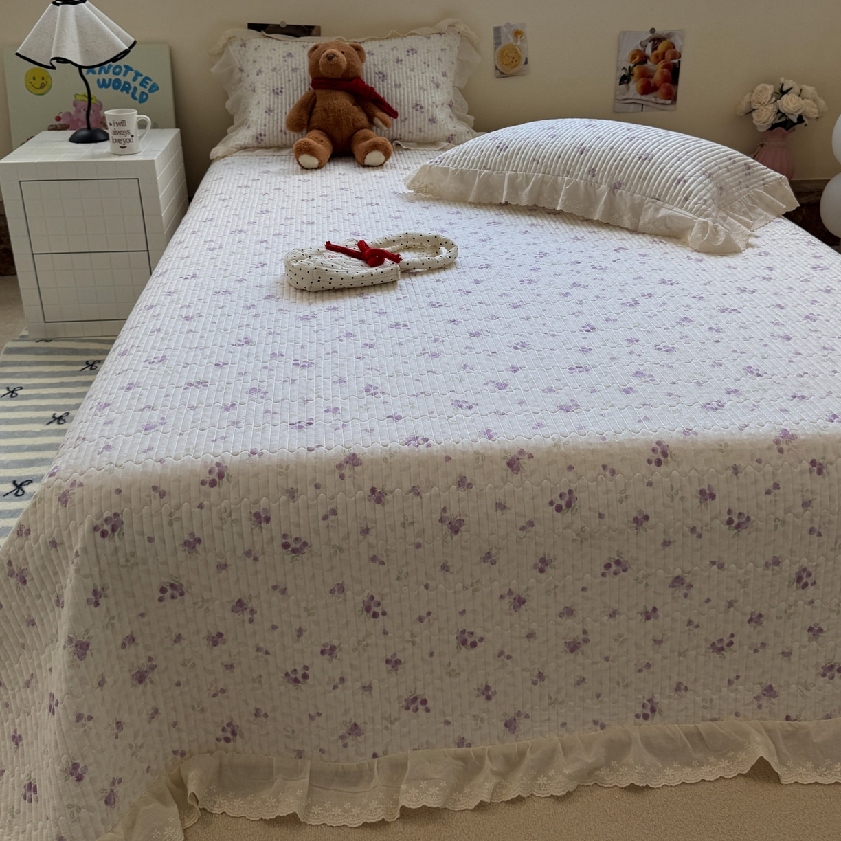 91家纺网 家纺一手货源 找家纺 一加一 2025新款全棉纯棉双层纱田园风单床盖床盖单件单品床盖 莓果雨