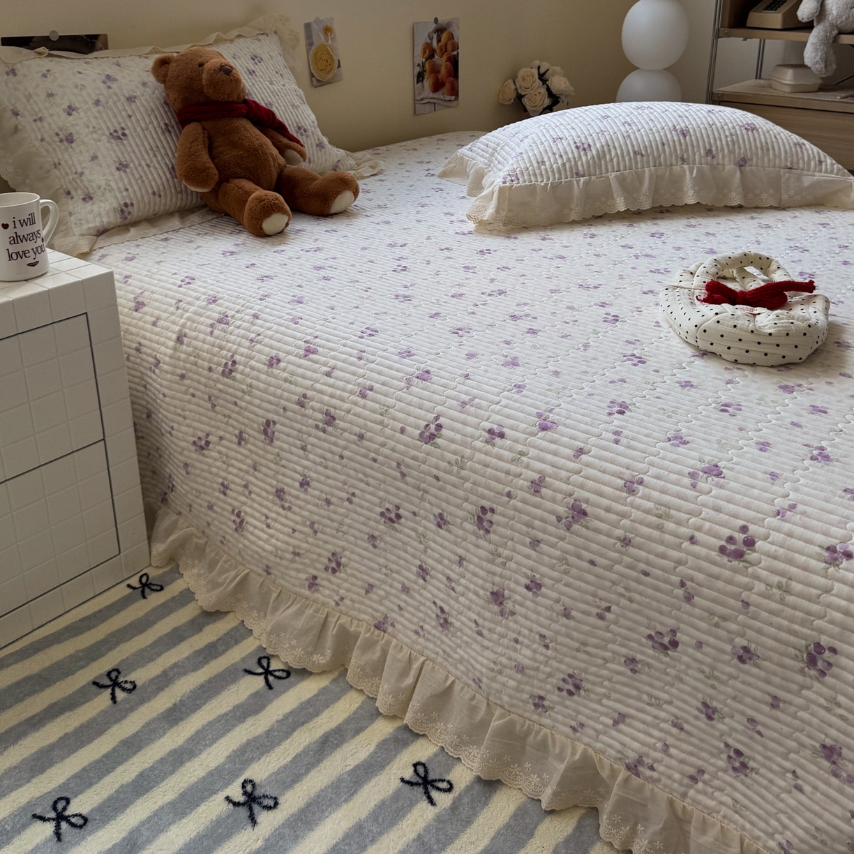 91家纺网 家纺一手货源 找家纺 一加一 2025新款全棉纯棉双层纱田园风单床盖床盖单件单品床盖 莓果雨