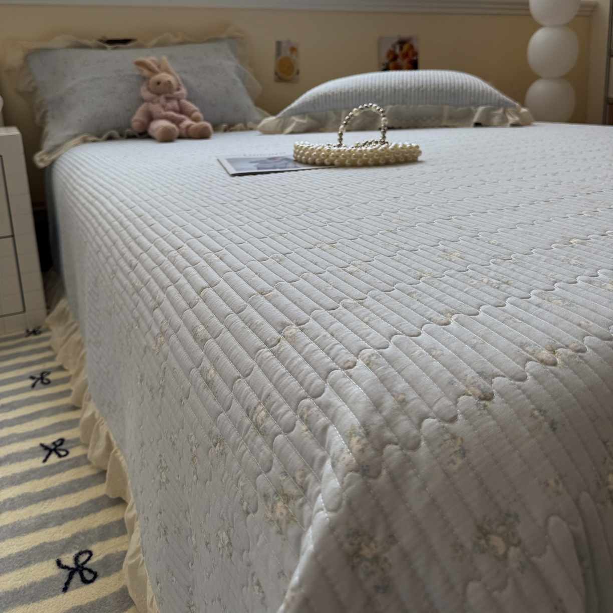 91家纺网 家纺一手货源 找家纺 一加一 2025新款全棉纯棉双层纱田园风单床盖床盖单件单品床盖 玲兰铛-兰