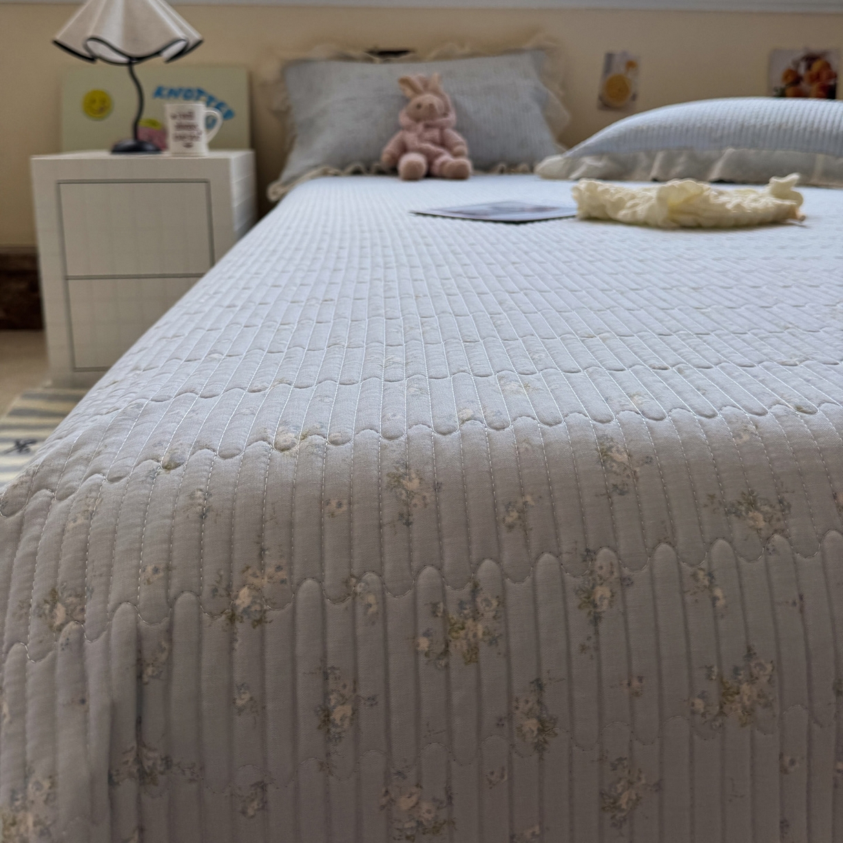 91家纺网 家纺一手货源 找家纺 一加一 2025新款全棉纯棉双层纱田园风单床盖床盖单件单品床盖 玲兰铛-兰