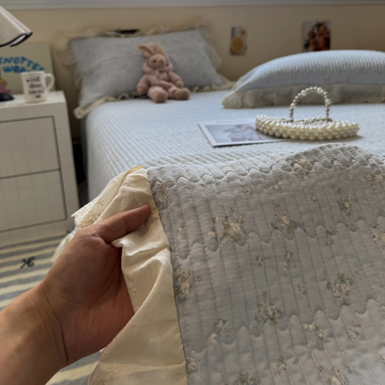 91家纺网 家纺一手货源 找家纺 一加一 2025新款全棉纯棉双层纱田园风单床盖床盖单件单品床盖 玲兰铛-兰