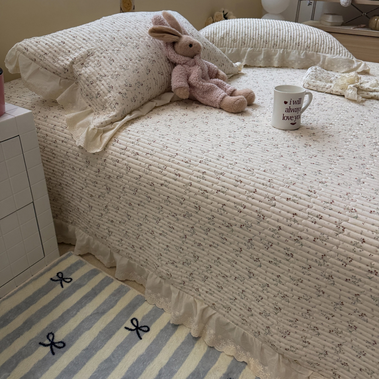 91家纺网 家纺一手货源 找家纺 一加一 2025新款全棉纯棉双层纱田园风单床盖床盖单件单品床盖 果然花香