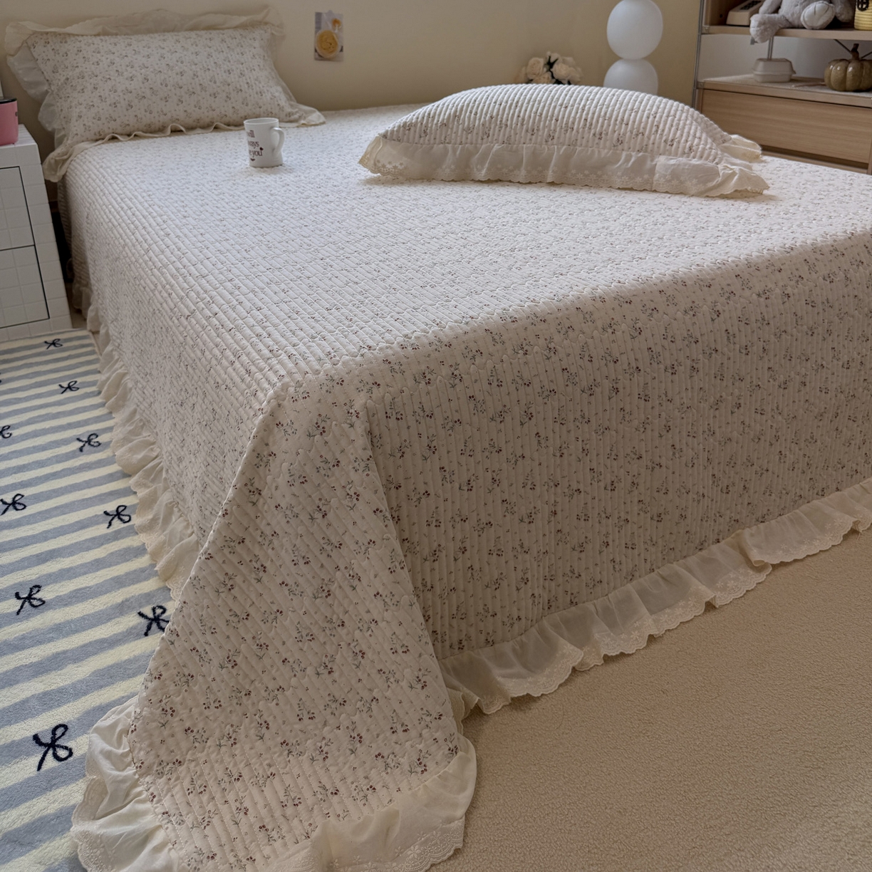 91家纺网 家纺一手货源 找家纺 一加一 2025新款全棉纯棉双层纱田园风单床盖床盖单件单品床盖 果然花香