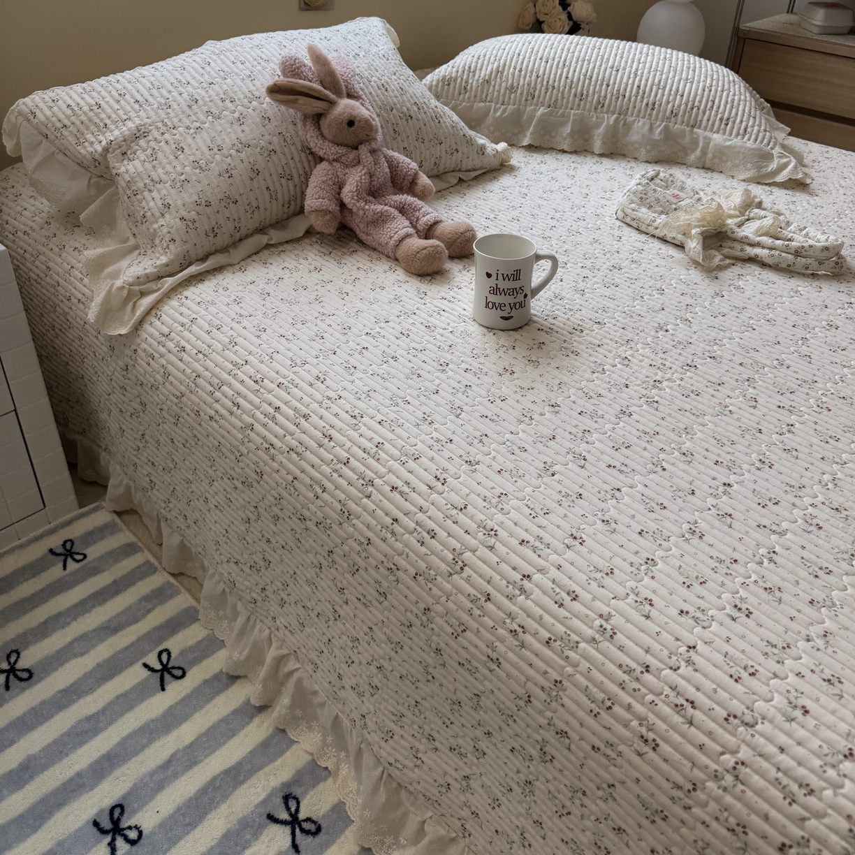 91家纺网 家纺一手货源 找家纺 一加一 2025新款全棉纯棉双层纱田园风单床盖床盖单件单品床盖 果然花香