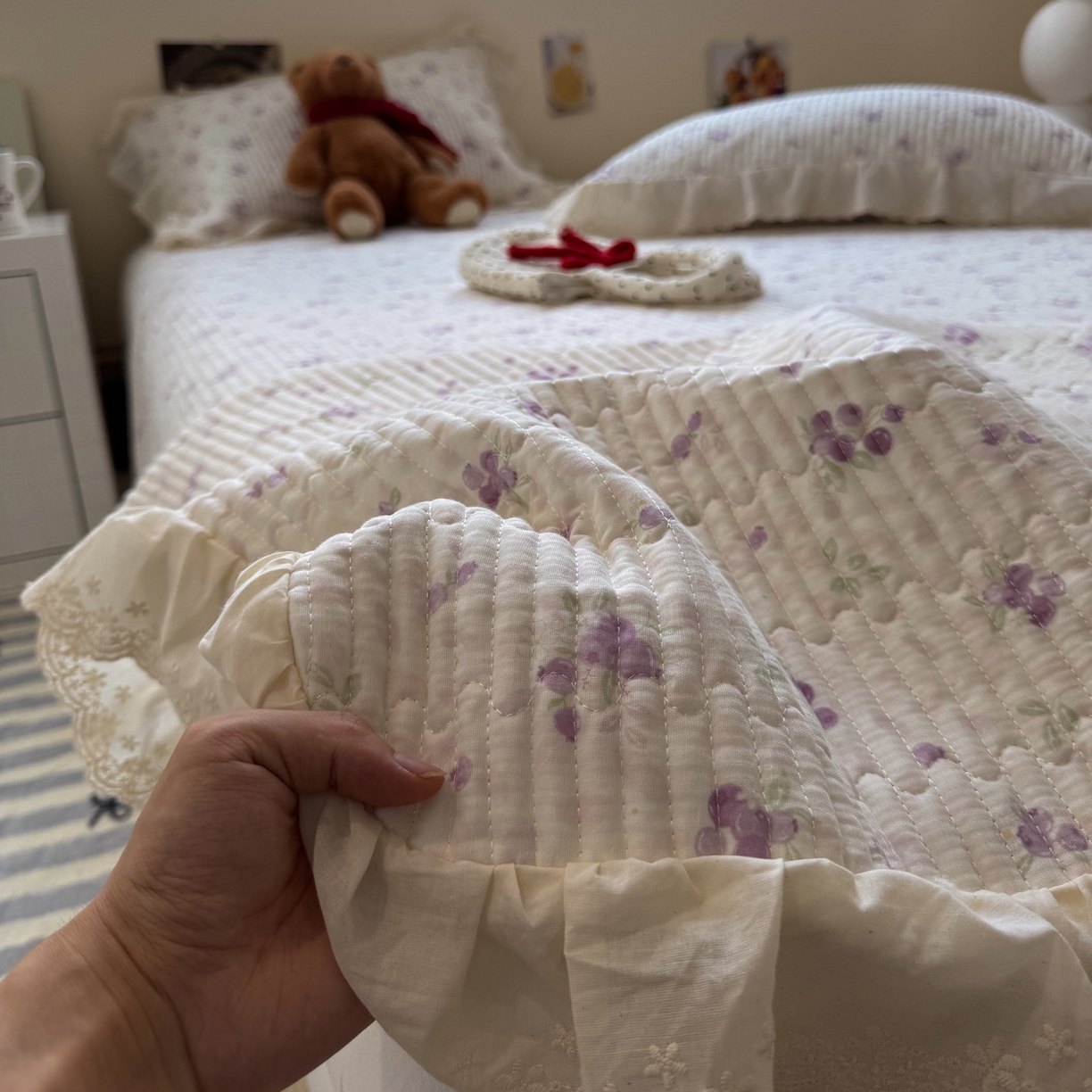 91家纺网 家纺一手货源 找家纺 一加一 2025新款全棉纯棉双层纱田园风单床盖床盖单件单品床盖 莓果雨