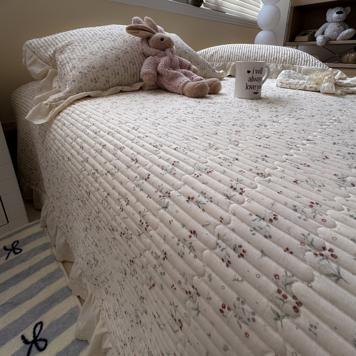 91家纺网 家纺一手货源 找家纺 一加一 2025新款全棉纯棉双层纱田园风单床盖床盖单件单品床盖 果然花香