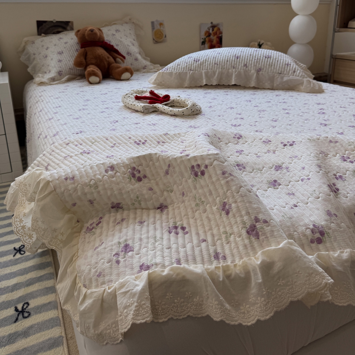 91家纺网 家纺一手货源 找家纺 一加一 2025新款全棉纯棉双层纱田园风单床盖床盖单件单品床盖 莓果雨