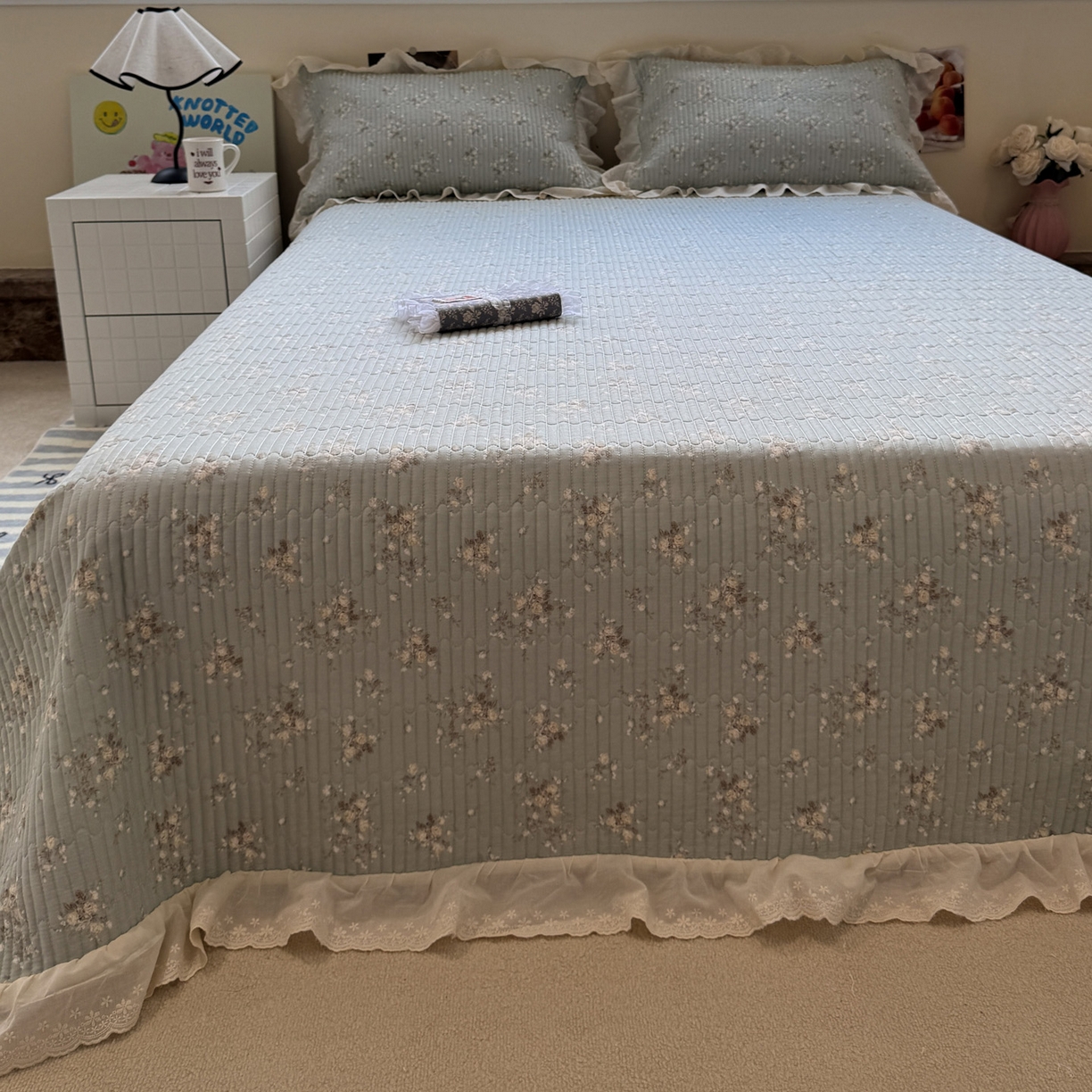 91家纺网 家纺一手货源 找家纺 （总）一加一 2025新款全棉纯棉双层纱田园风单床盖床盖单件单品床盖