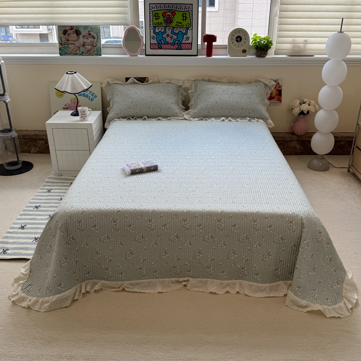 91家纺网 家纺一手货源 找家纺 （总）一加一 2025新款全棉纯棉双层纱田园风单床盖床盖单件单品床盖