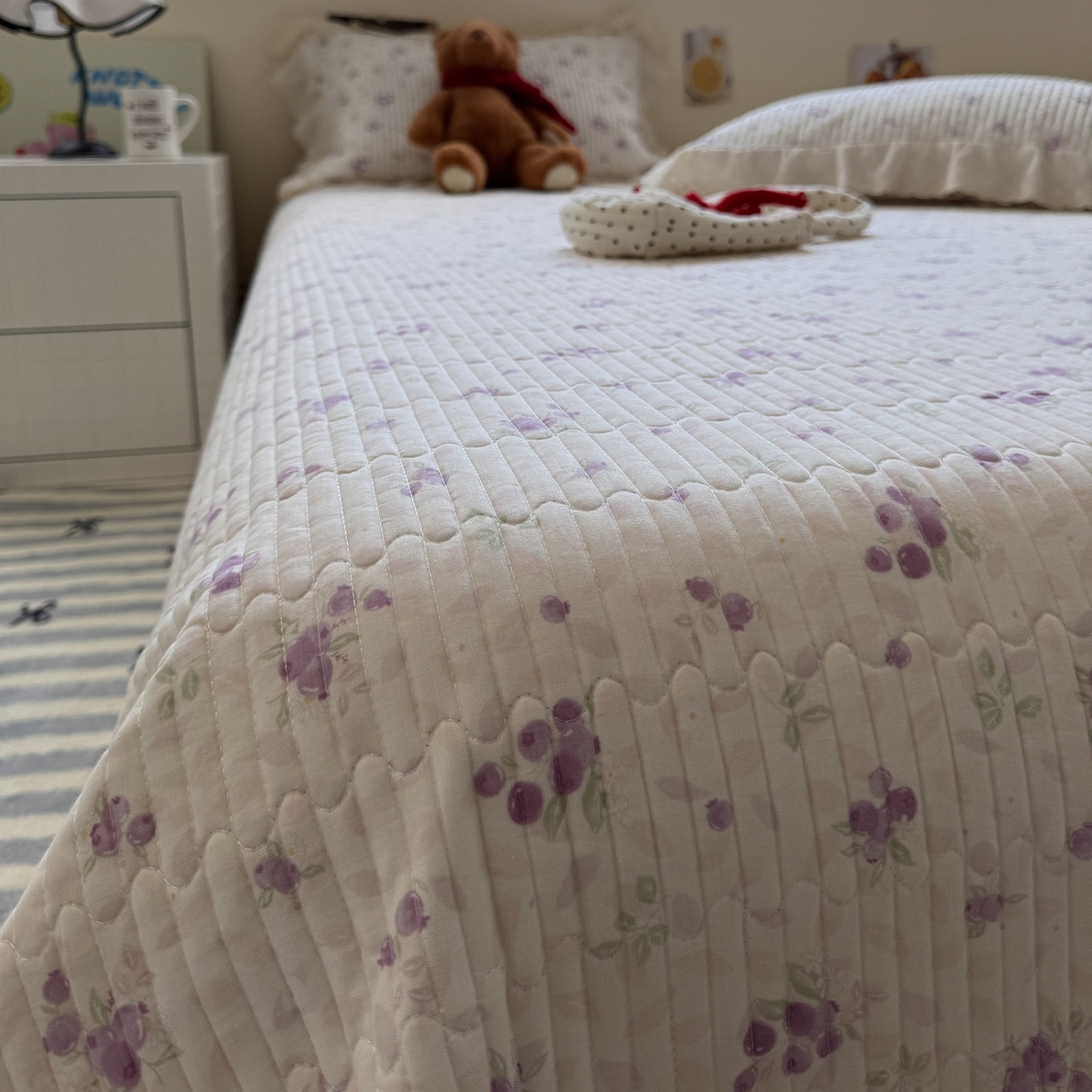 91家纺网 家纺一手货源 找家纺 一加一 2025新款全棉纯棉双层纱田园风单床盖床盖单件单品床盖 莓果雨