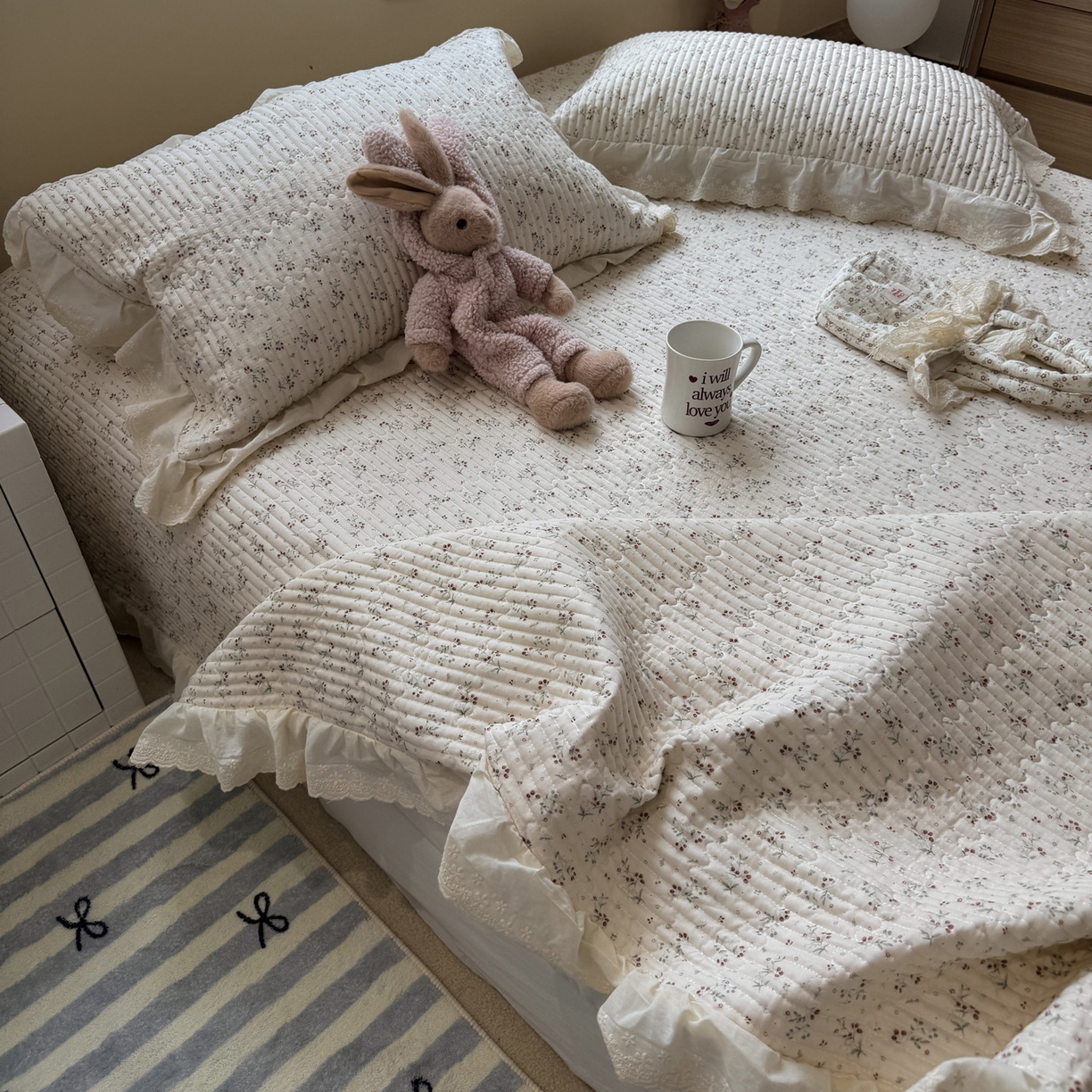 91家纺网 家纺一手货源 找家纺 一加一 2025新款全棉纯棉双层纱田园风单床盖床盖单件单品床盖 果然花香