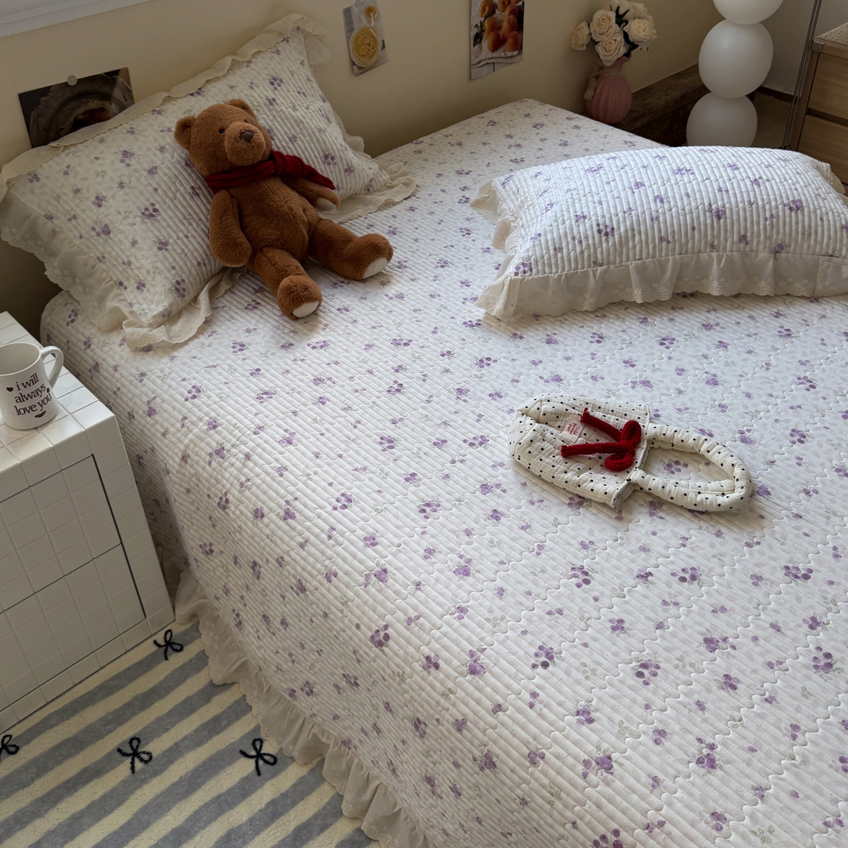 91家纺网 家纺一手货源 找家纺 一加一 2025新款全棉纯棉双层纱田园风单床盖床盖单件单品床盖 莓果雨