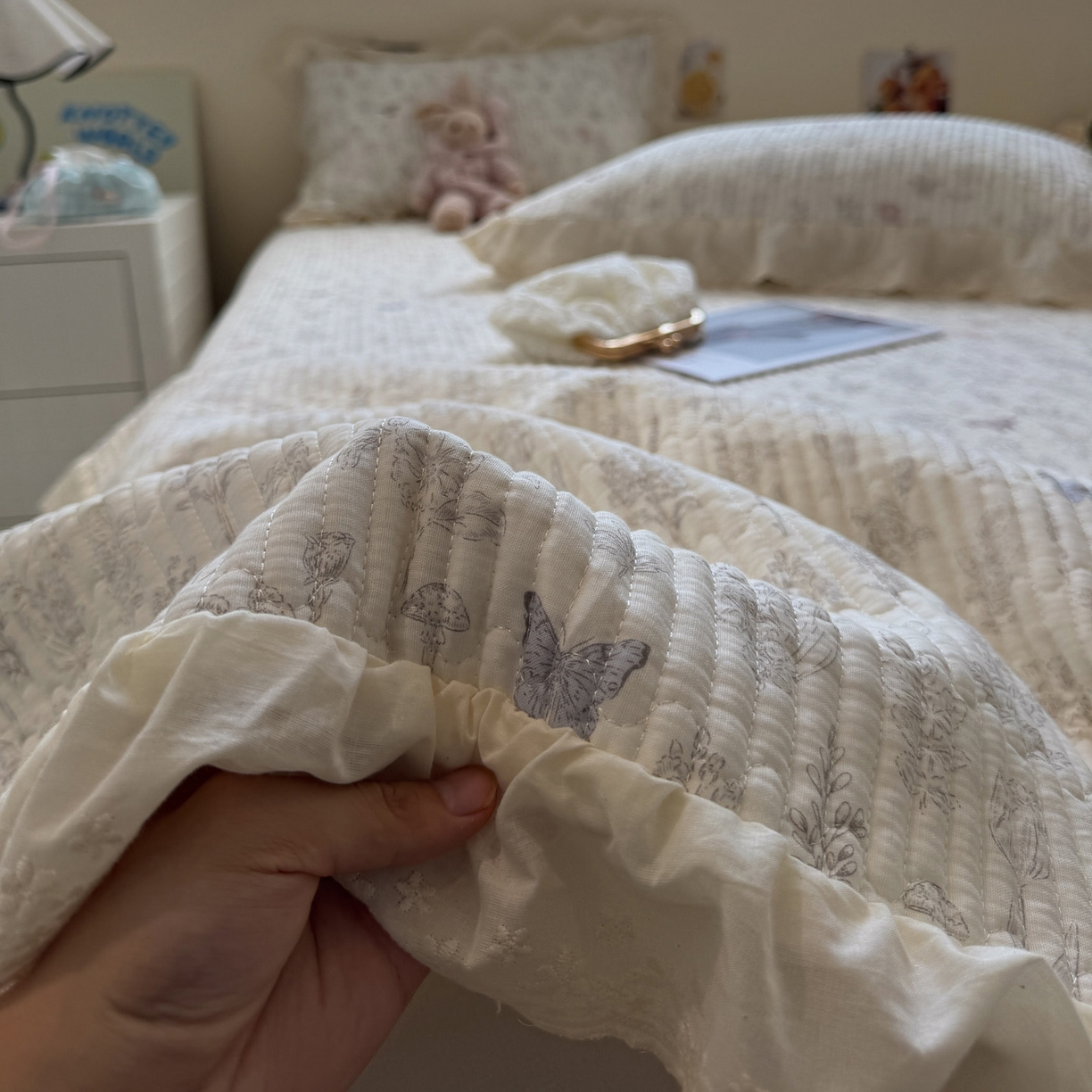 91家纺网 家纺一手货源 找家纺 一加一 2025新款全棉纯棉双层纱田园风单床盖床盖单件单品床盖 画棠春