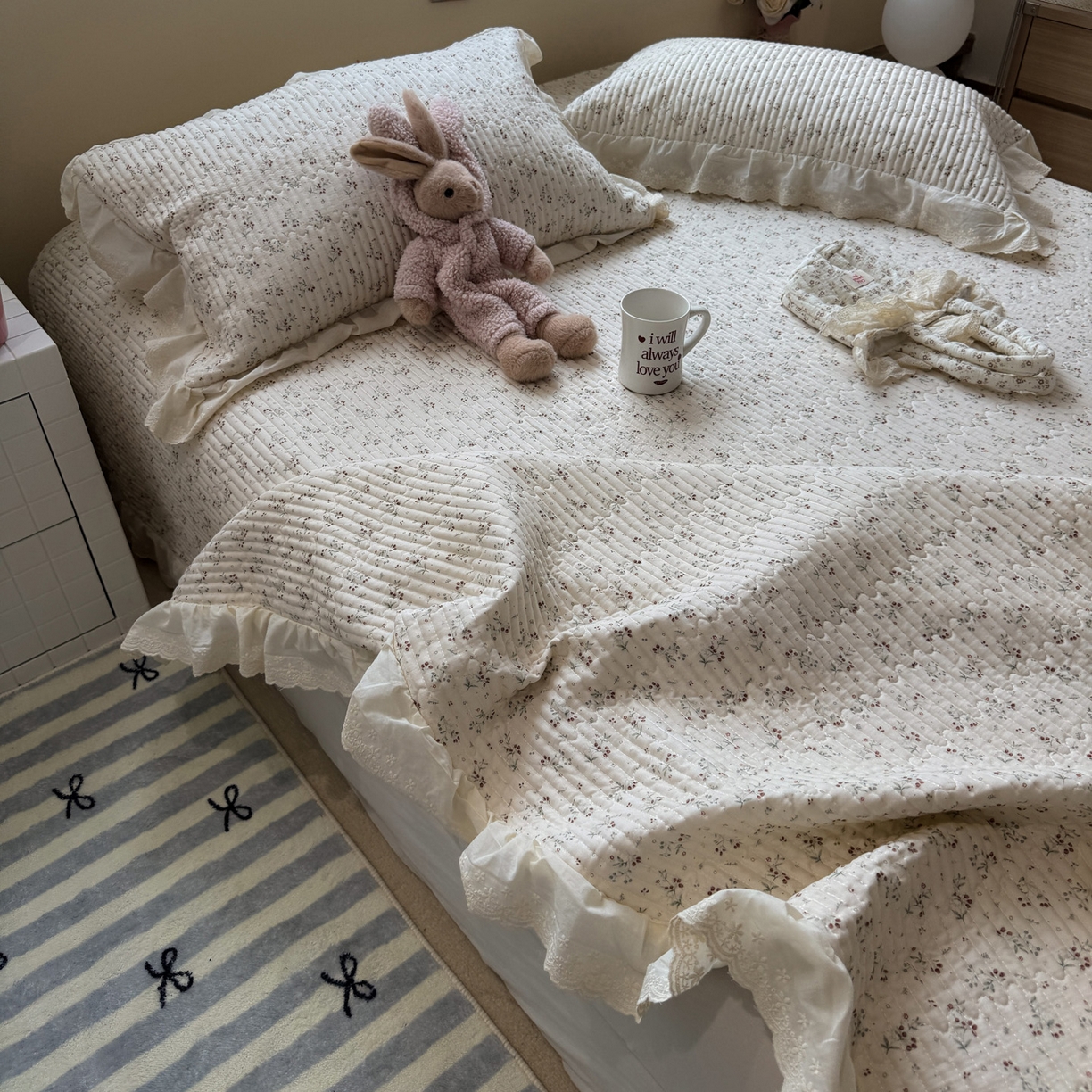 91家纺网 家纺一手货源 找家纺 一加一 2025新款全棉纯棉双层纱田园风单床盖床盖单件单品床盖 果然花香