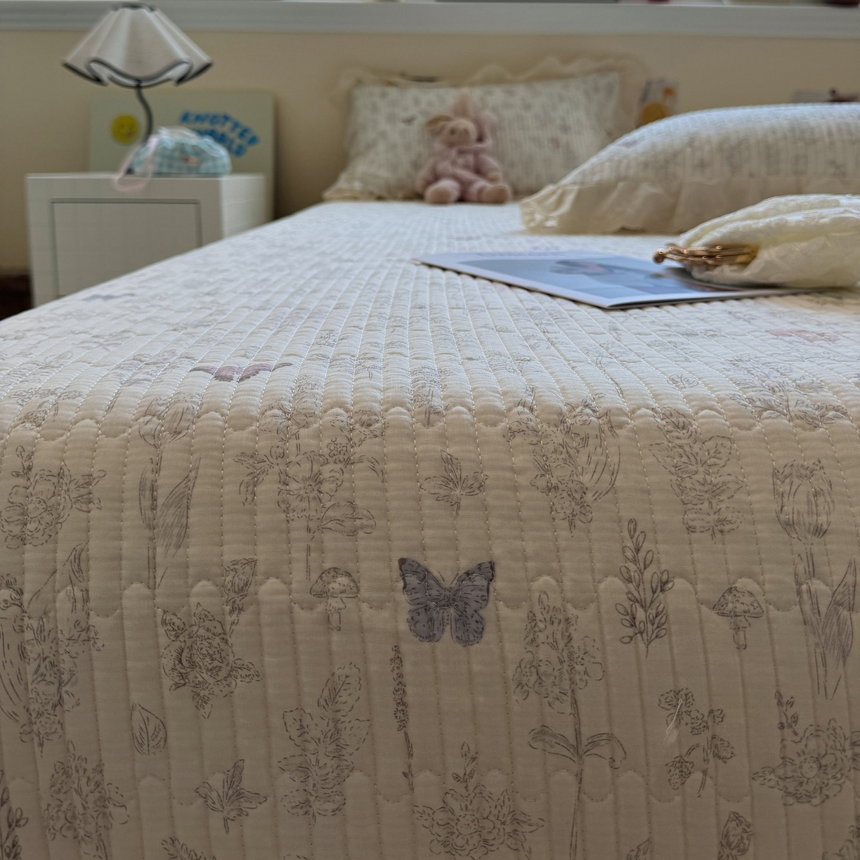 91家纺网 家纺一手货源 找家纺 一加一 2025新款全棉纯棉双层纱田园风单床盖床盖单件单品床盖 画棠春