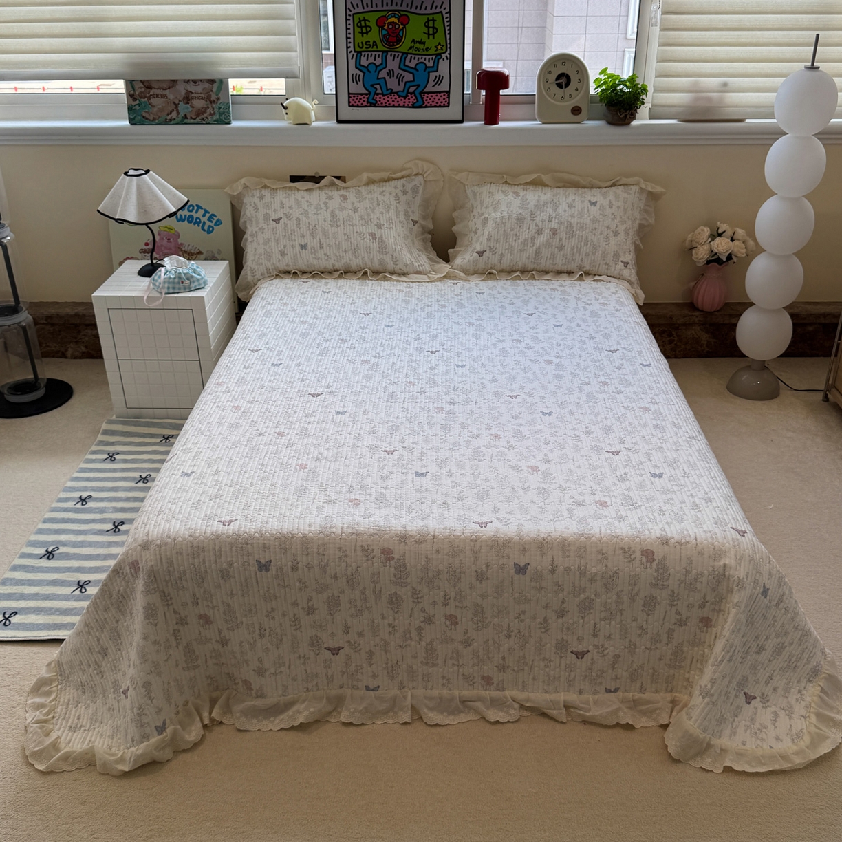 91家纺网 家纺一手货源 找家纺 一加一 2025新款全棉纯棉双层纱田园风单床盖床盖单件单品床盖 画棠春