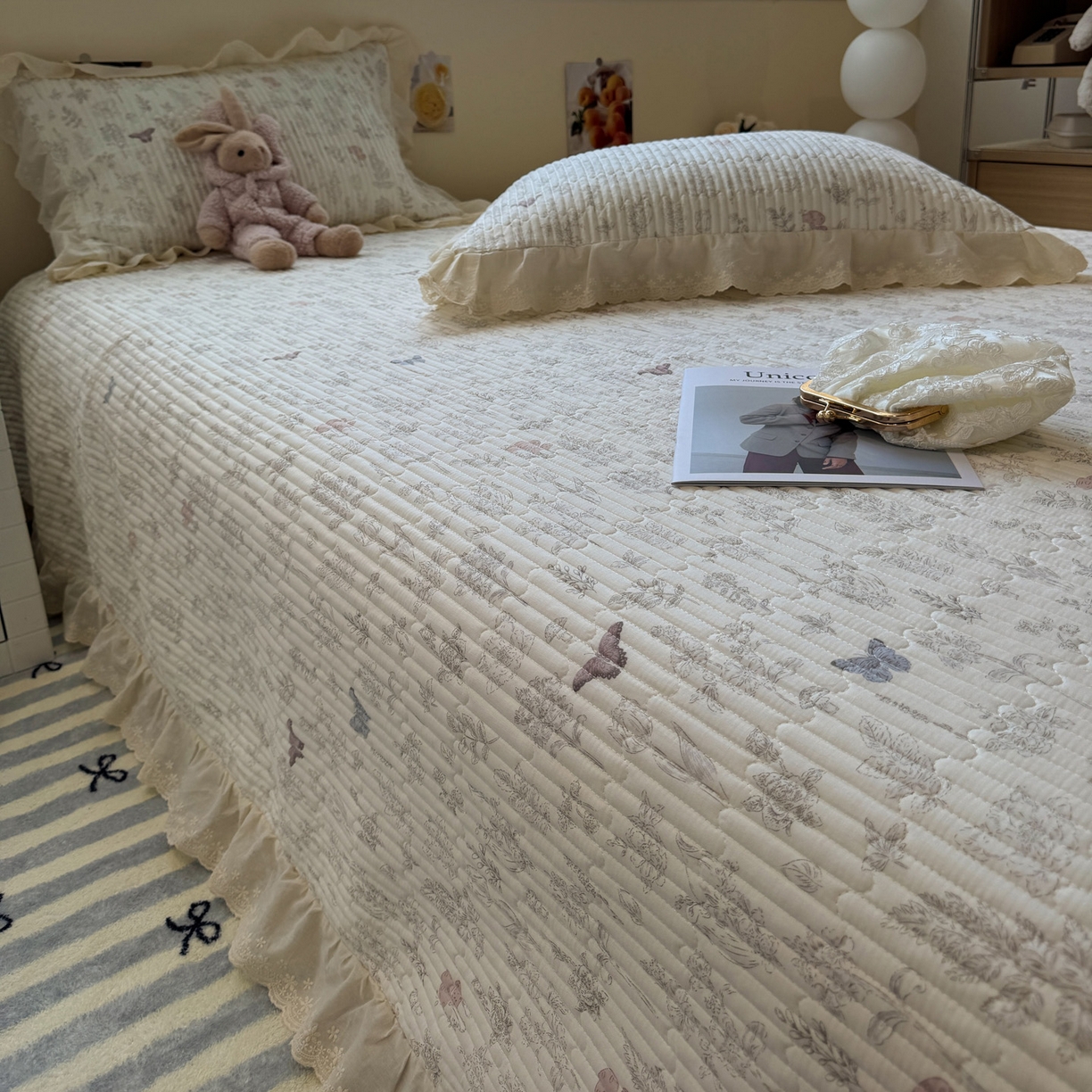 91家纺网 家纺一手货源 找家纺 一加一 2025新款全棉纯棉双层纱田园风单床盖床盖单件单品床盖 画棠春