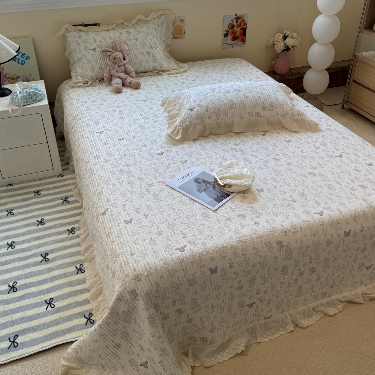 91家纺网 家纺一手货源 找家纺 一加一 2025新款全棉纯棉双层纱田园风单床盖床盖单件单品床盖 画棠春