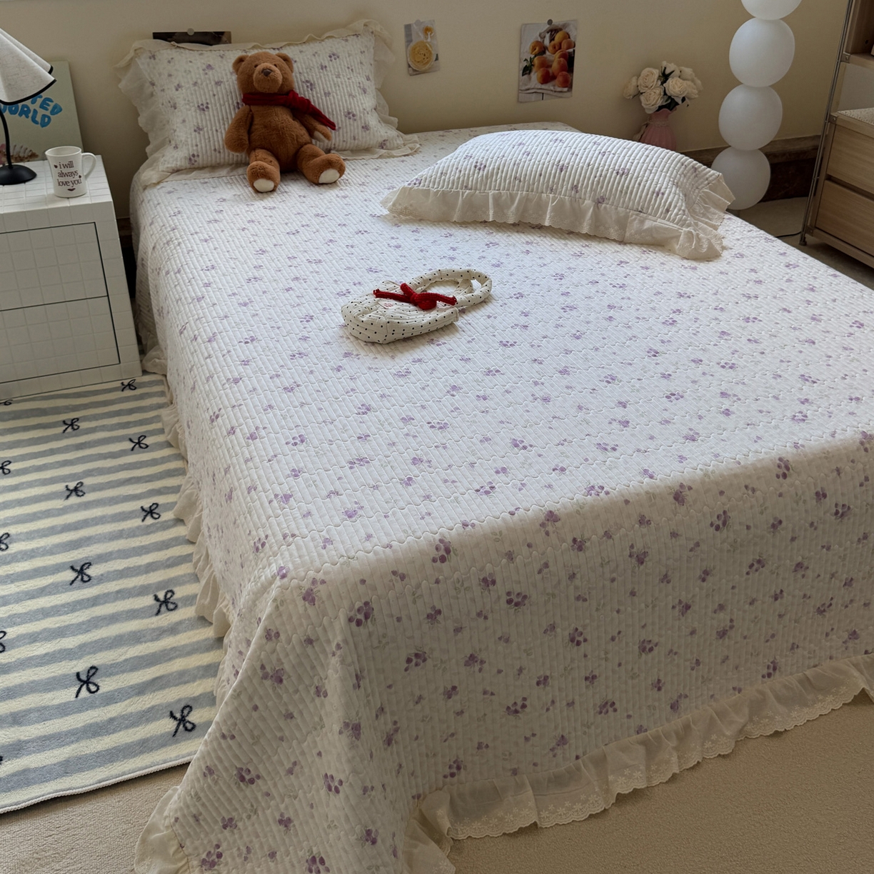 91家纺网 家纺一手货源 找家纺 一加一 2025新款全棉纯棉双层纱田园风单床盖床盖单件单品床盖 莓果雨