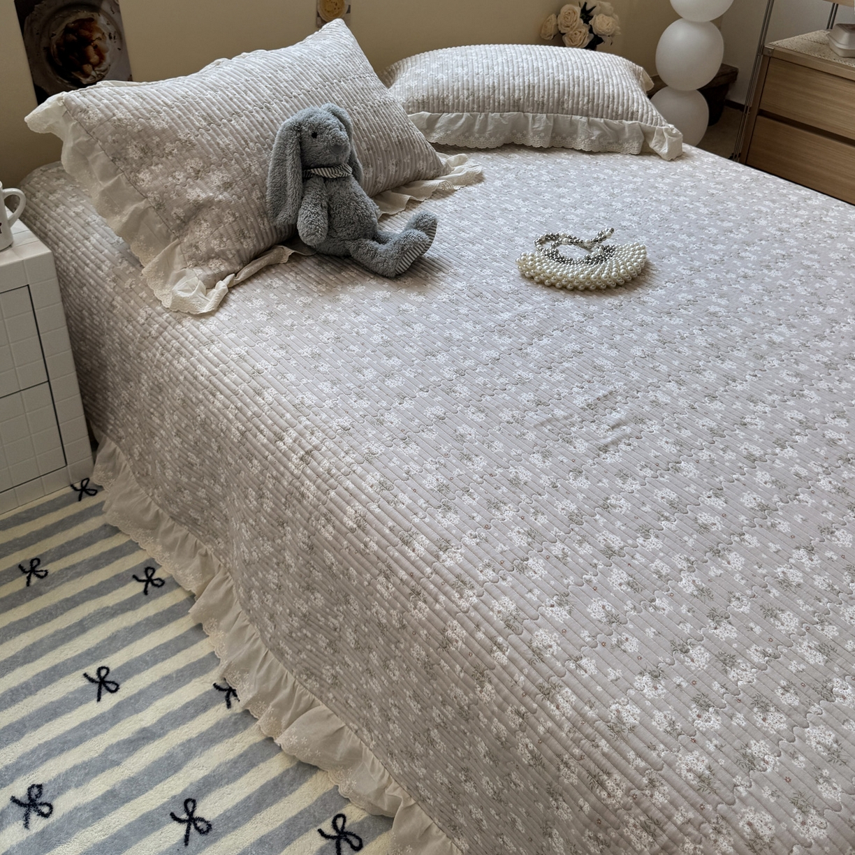 91家纺网 家纺一手货源 找家纺 一加一 2025新款全棉纯棉双层纱田园风单床盖床盖单件单品床盖 杏花小镇-驼