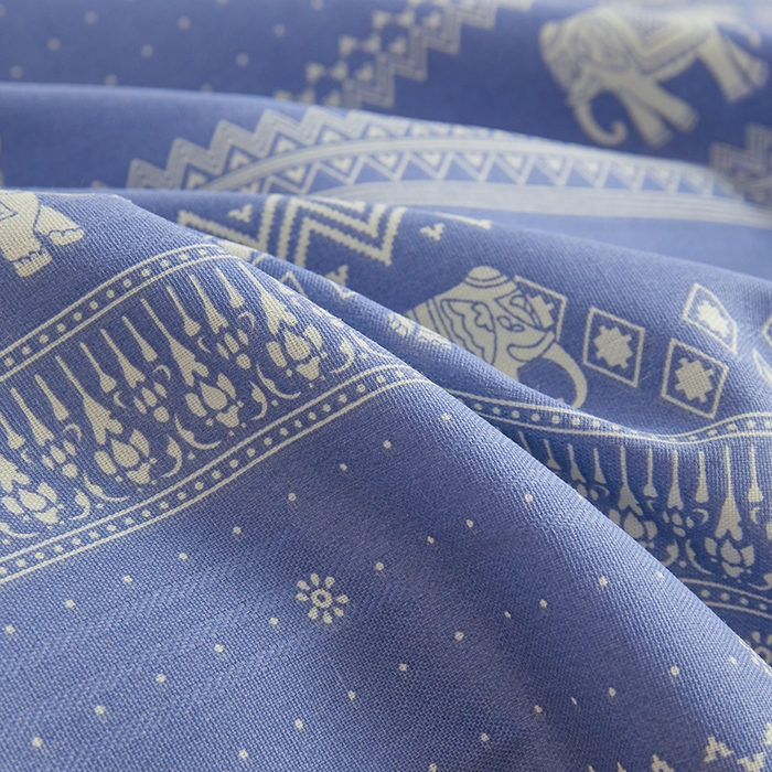 91家纺网 家纺一手货源 找家纺 青泽家纺 2025年新款老粗布床单原棉三枚缎卡老粗布凉席三件套亚麻棉麻床单枕套 蓝条小象