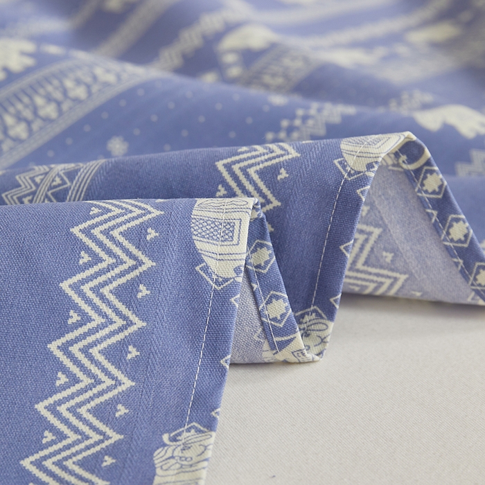 91家纺网 家纺一手货源 找家纺 青泽家纺 2025年新款老粗布床单原棉三枚缎卡老粗布凉席三件套亚麻棉麻床单枕套 蓝条小象