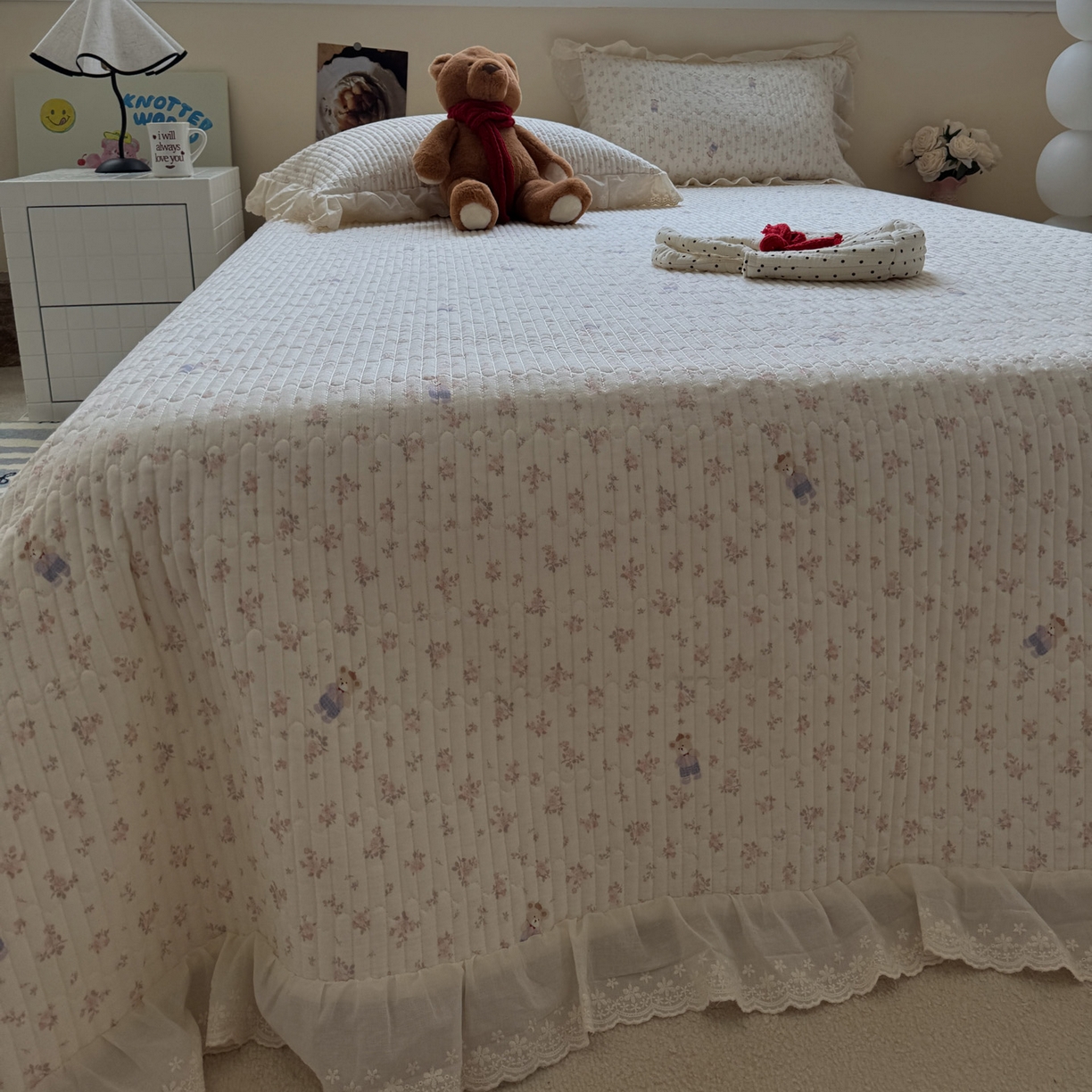 91家纺网 家纺一手货源 找家纺 一加一 2025新款全棉纯棉双层纱田园风单床盖床盖单件单品床盖 钥匙珊瑚