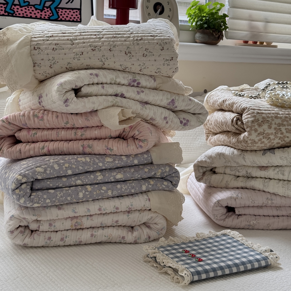 91家纺网 家纺一手货源 找家纺 一加一 2025新款全棉纯棉双层纱田园风单床盖床盖单件单品床盖 组合图仅供展示不可下单