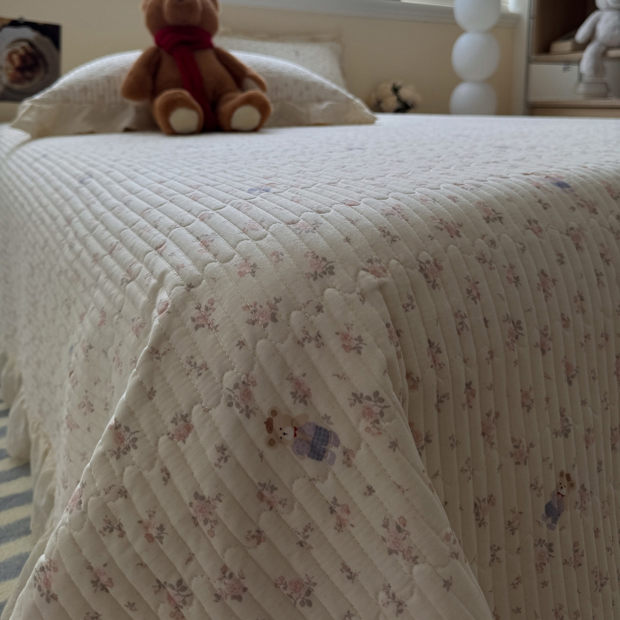 91家纺网 家纺一手货源 找家纺 一加一 2025新款全棉纯棉双层纱田园风单床盖床盖单件单品床盖 钥匙珊瑚