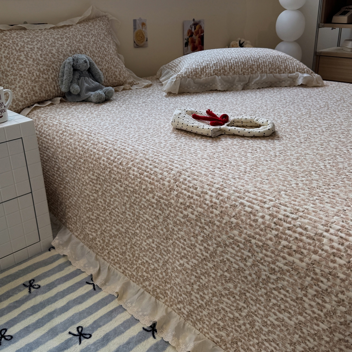 91家纺网 家纺一手货源 找家纺 一加一 2025新款全棉纯棉双层纱田园风单床盖床盖单件单品床盖 秋之寄语