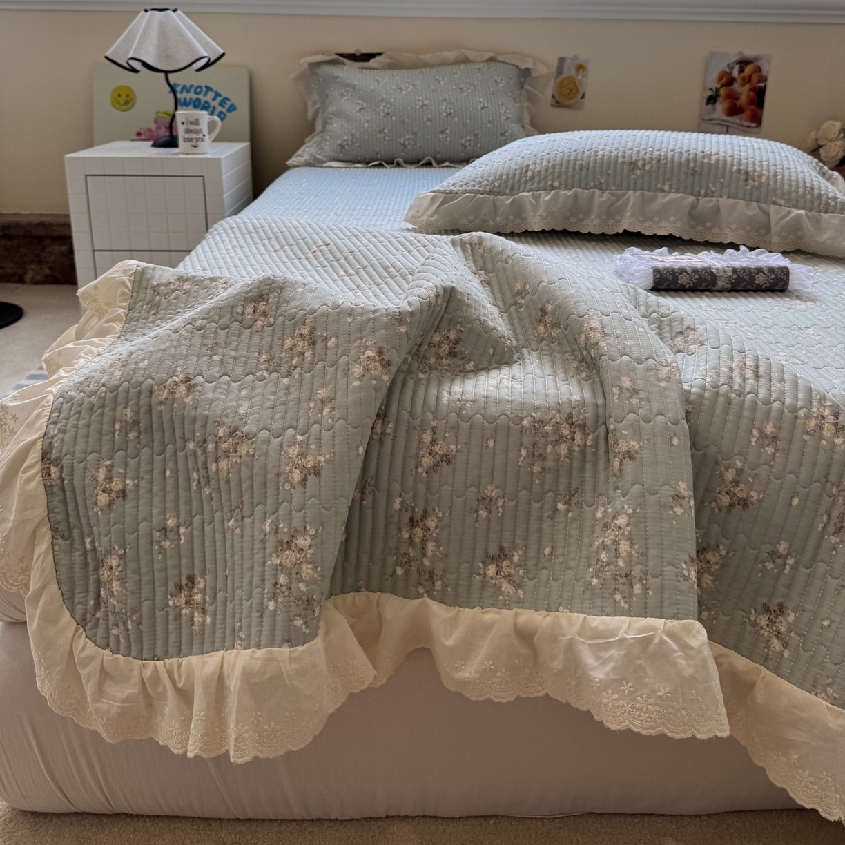 91家纺网 家纺一手货源 找家纺 （总）一加一 2025新款全棉纯棉双层纱田园风单床盖床盖单件单品床盖