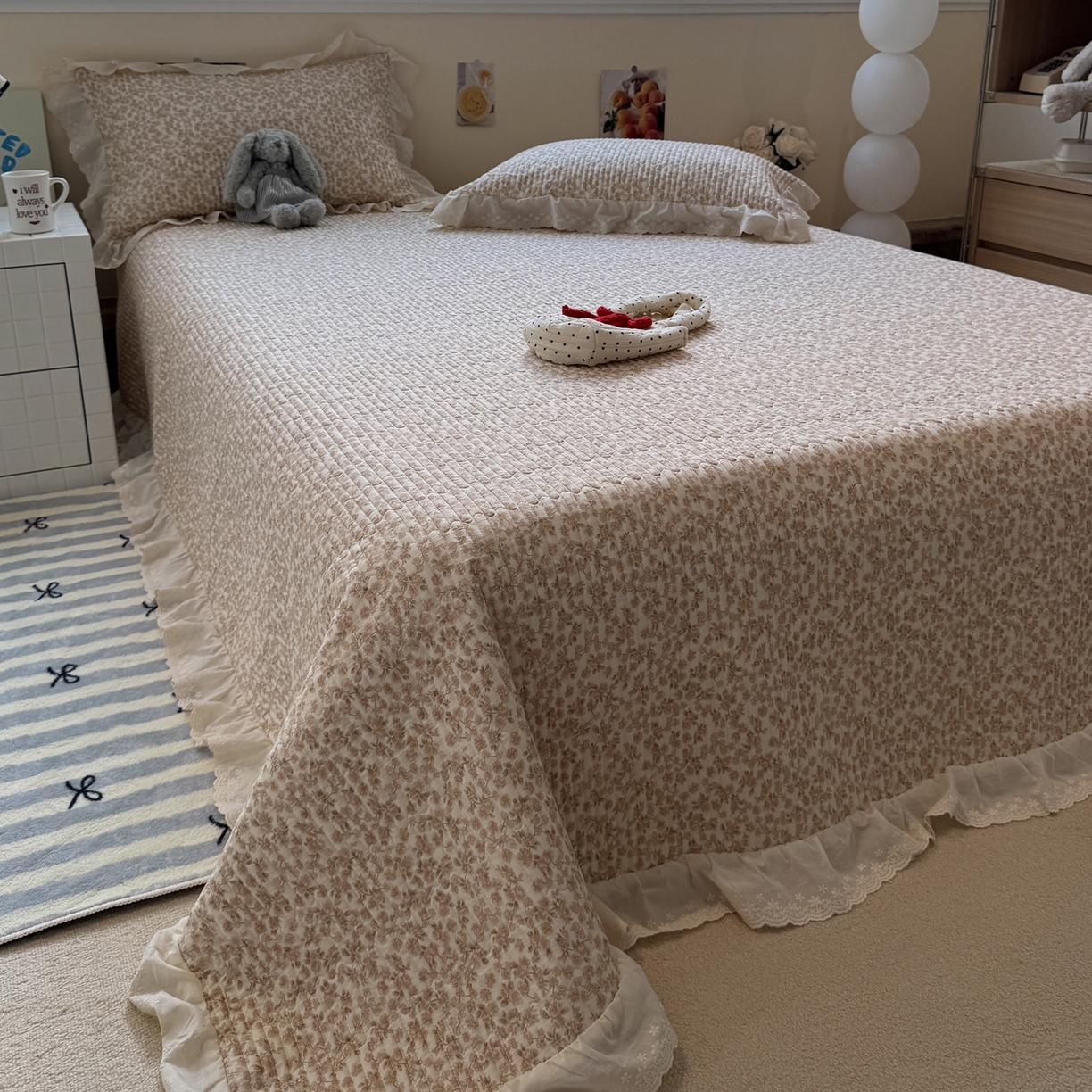 91家纺网 家纺一手货源 找家纺 一加一 2025新款全棉纯棉双层纱田园风单床盖床盖单件单品床盖 秋之寄语