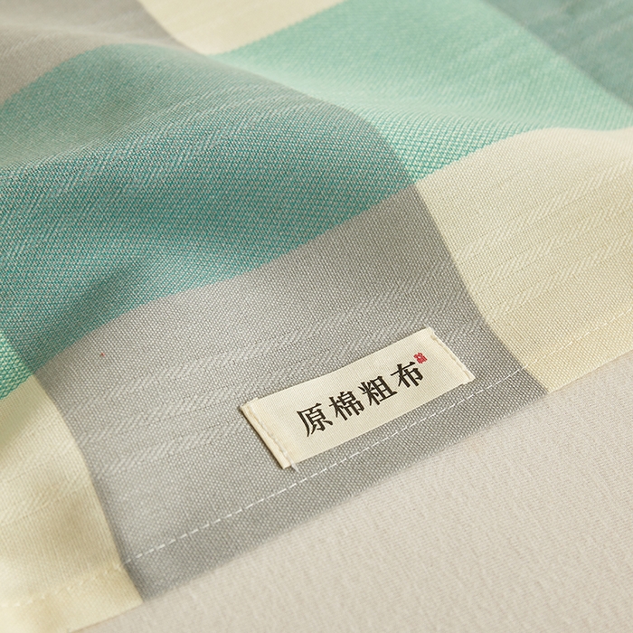 91家纺网 家纺一手货源 找家纺 青泽家纺 2025年新款老粗布床单原棉三枚缎卡老粗布凉席三件套亚麻棉麻床单枕套 绿大格